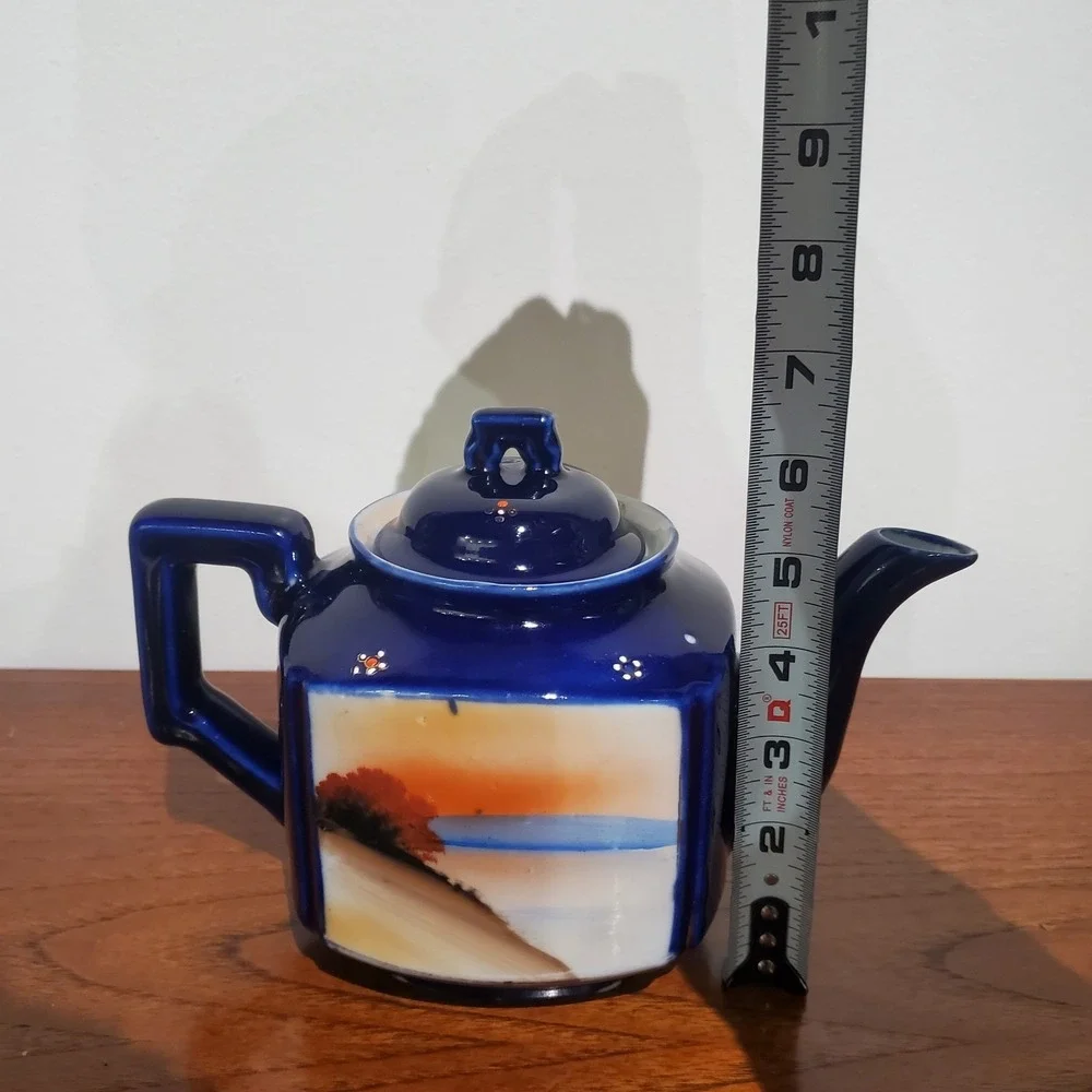 Vintage Hand Painted landscape‎ windmill sunset sunrise, Teapot, MCM, Japan